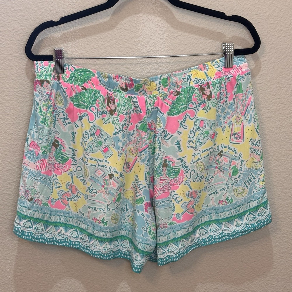 Lilly Pulitzer Katia Shorts In The Beginning Pop-Up Print L Pull On Elastic Pink - Picture 6 of 7